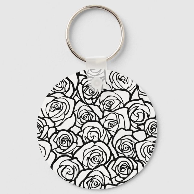 Girly Vintage black and white roses Keychain (Front)
