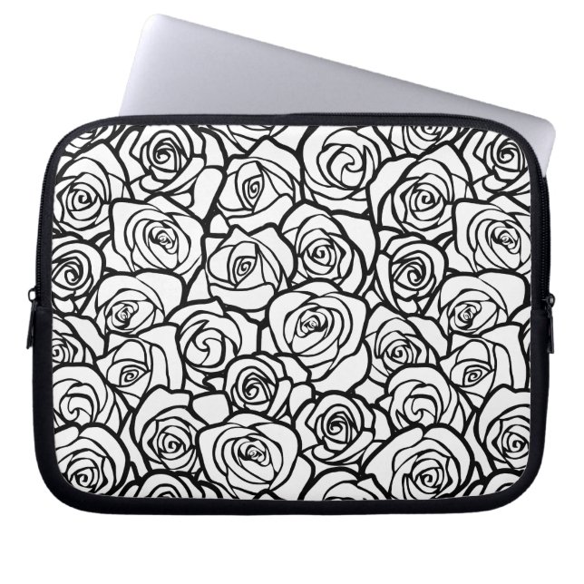 Girly Vintage black and white roses Laptop Sleeve (Front)