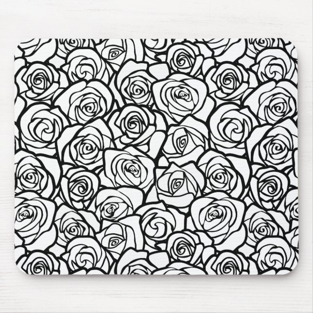 Girly Vintage black and white roses Mouse Pad (Front)