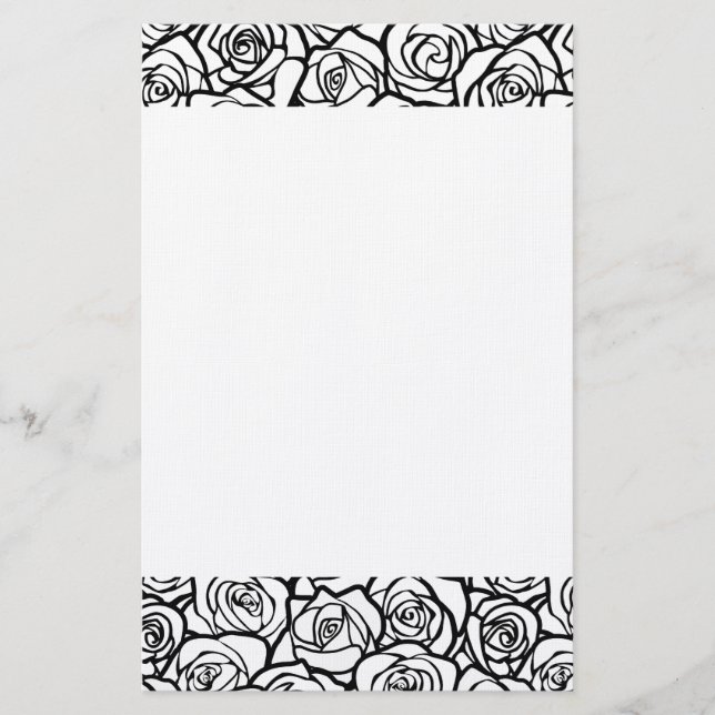Girly Vintage black and white roses Stationery (Front)