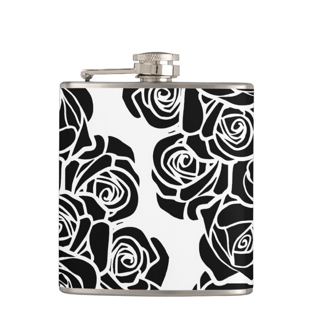 Girly Vintage black pink and roses Hip Flask (Front)