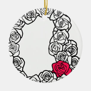 Girly Vintage black pink and white roses Ceramic Ornament