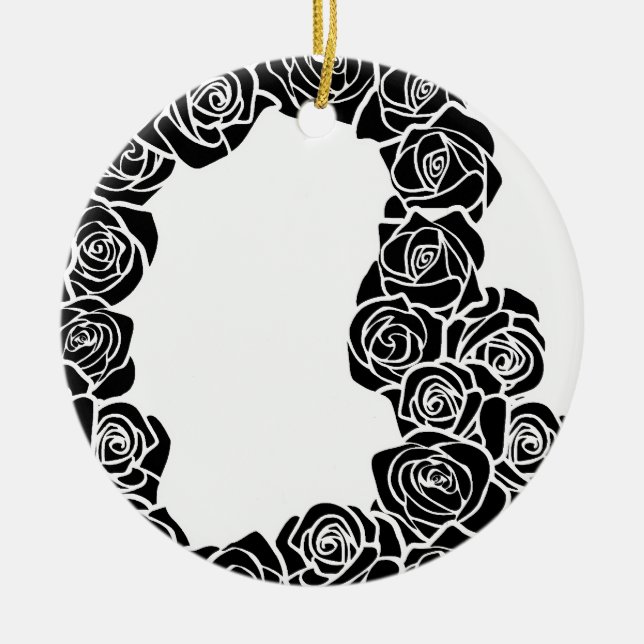 Girly Vintage black roses Ceramic Ornament (Front)