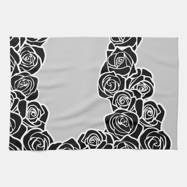 Girly Vintage black roses Kitchen Towel (Horizontal)