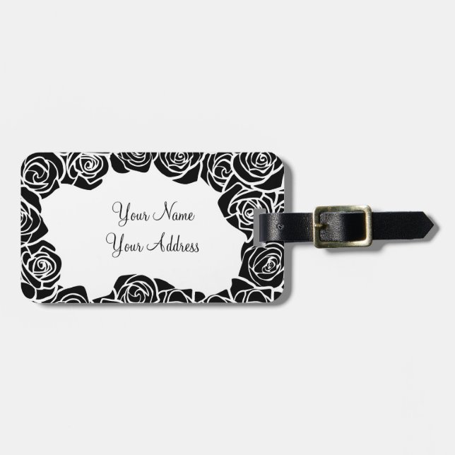 Girly Vintage black roses Luggage Tag (Front Horizontal)