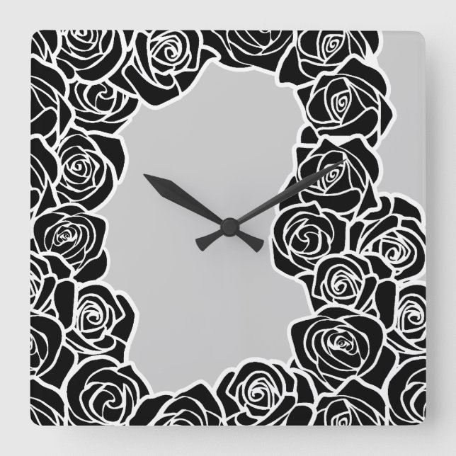 Girly Vintage black roses Square Wall Clock (Front)
