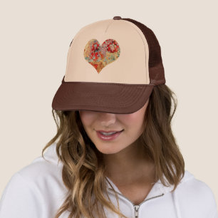 Girly Vintage colorful floral heart pattern Trucker Hat