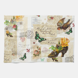 Girly Vintage Ephemera Fashion Collage With Name Kitchen Towel