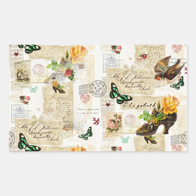 Girly Vintage Ephemera Fashion Collage With Name Sticker (Front)