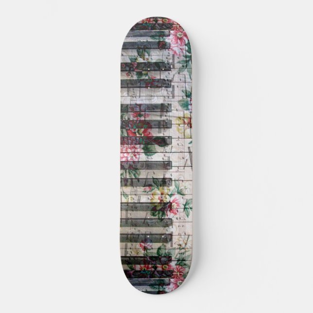 girly vintage floral music piano keyboard skateboard (Front)
