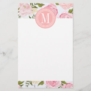 Girly Vintage Floral Pink Roses Peony Personalized Stationery