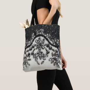 Girly vintage glamour black white Floral Pattern Tote Bag