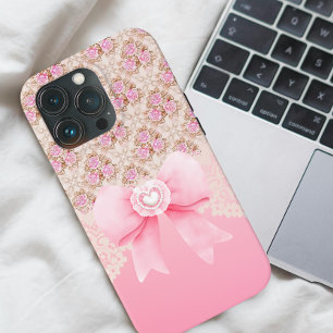 Girly Vintage Pink Floral Seamless Pattern Roses  iPhone 13 Pro Max Case