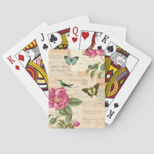 Girly vintage playing cards w/ rose & butterflies
