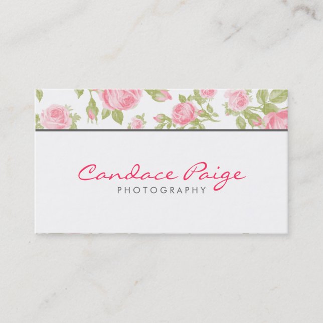 Girly Vintage Roses Floral Print Business Card (Front)