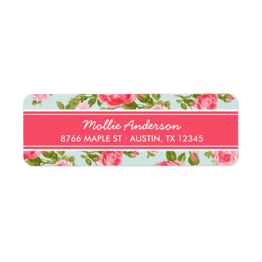 Girly Vintage Roses Floral Print Return Address Label