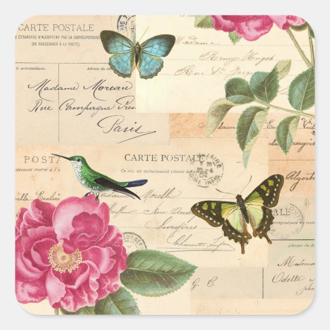 Girly vintage sticker w/ roses and butterflies (Front)