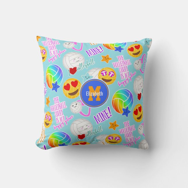 girly volleyball happy kawaii emoji stickers throw pillow (Front)