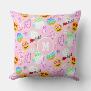 girly volleyball kawaii emoji stickers look throw pillow