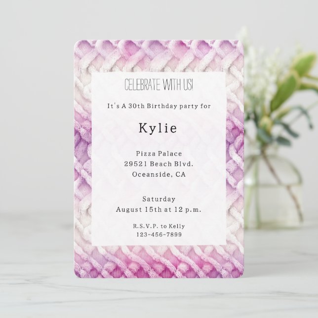 Girly Warm Pink White Abstract Birthday   Invitation (Standing Front)