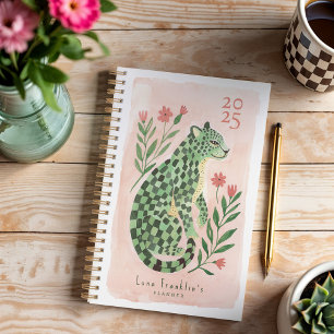 Girly Watercolor Abstract Chequered Cheetah Floral Planner