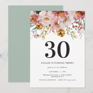 Girly watercolor floral 30th birthday pink chic