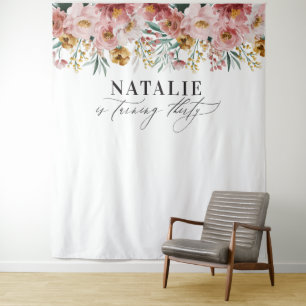 Girly watercolor floral 30th birthday pink chic ta tapestry