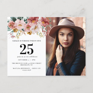 Girly watercolor floral editable age photo postcard