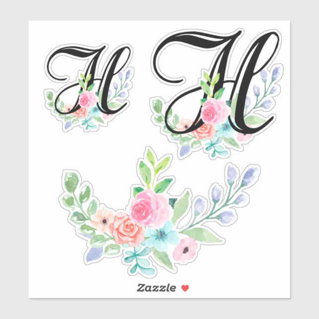 Girly Watercolor Floral Letter H (Sheet)