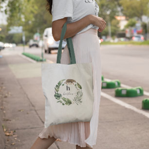 Girly Watercolor Greenery Wreath   Monogram Tote Bag