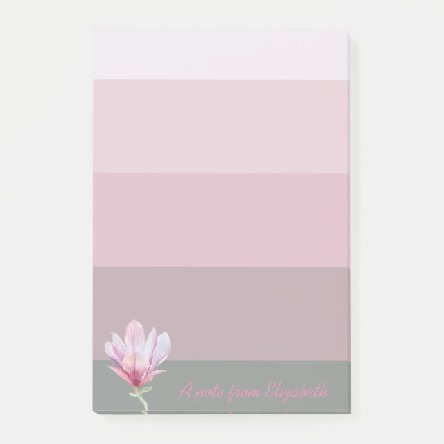 Girly Watercolor Magnolia on Stripes-Personalized Post-it Notes (Front)