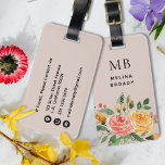 Girly Watercolor Peach Flowers Monogrammed Luggage Tag<br><div class="desc">Add a soft and feminine touch to your travel accessories with this Girly Watercolor Peach Flowers Monogrammed Luggage Tag. The design features delicate watercolor peach flowers at the bottom of the tag, creating a beautiful floral accent with a light and airy feel. Above the artwork, your monogrammed initials and name...</div>