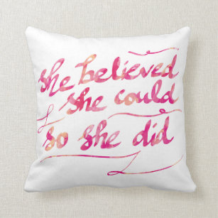 Girly Watercolor Pink She Did Script Typography Throw Pillow