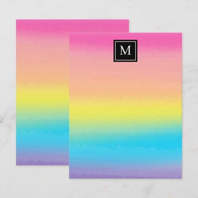 Girly Watercolor Rainbow Monogram Kids Card (Front/Back)
