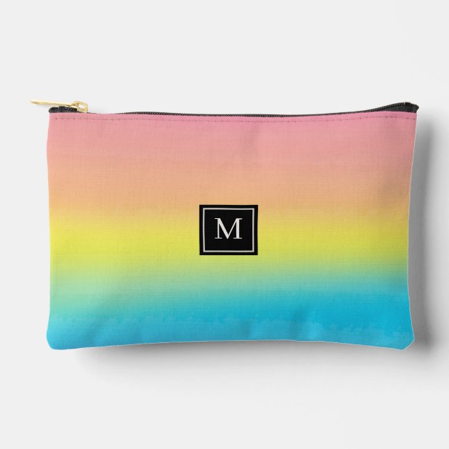 Girly Watercolor Rainbow Monogram School Accessory Pouch (Front)