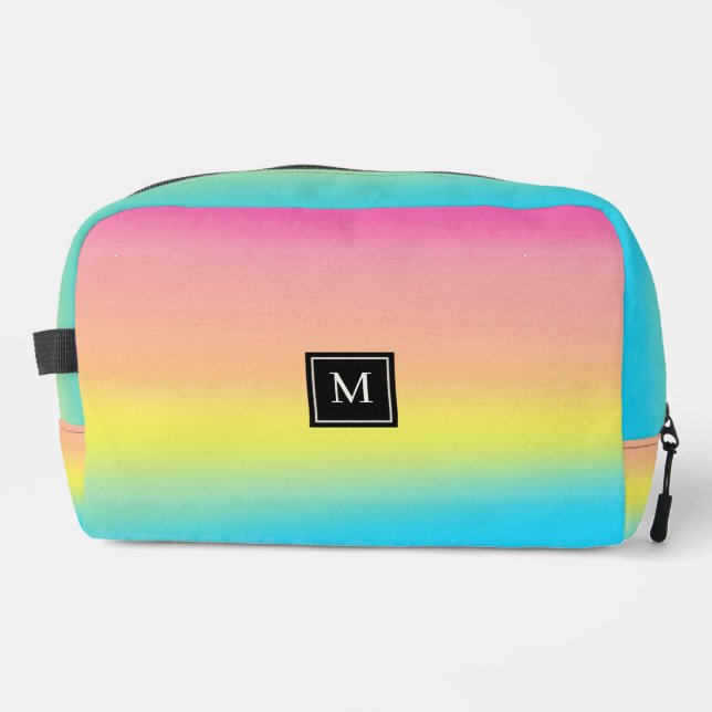 Girly Watercolor Rainbow Monogram School Dopp Kit (Front)