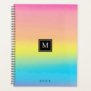 Girly Watercolor Rainbow Monogram School Planner