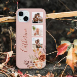 Girly Watercolor Roses 3-Photo & Name iPhone 15 Mini Case<br><div class="desc">Personalize this pretty design with your name or monogram. It features three square photo templates,  a lovely cluster of watercolor style flowers in warm earth colours and an editable text field. Background colour is customizable.</div>