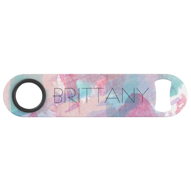 Girly Watercolor Splash Monogram Bar Key (Front (Horizontal))