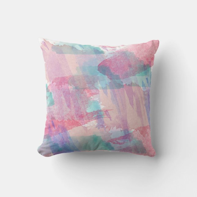 Girly Watercolor Splash Throw Pillow (Front)