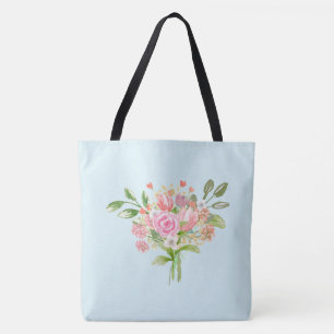 Girly Watercolor Spring Flowers Tote Bag