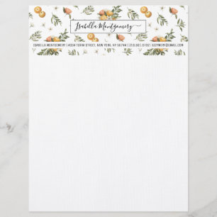 Girly Watercolor Tangerine Citrus Boho   Monogram Letterhead