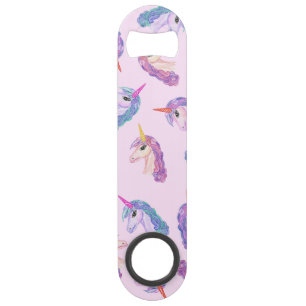 Girly Watercolor Unicorns Pattern in Pink Purple Speed Bottle Opener