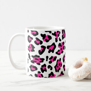 Girly White Black and Hot Pink Leopard Coffee Mug