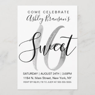Girly White Faux Silver Foil Sweet 16 Invitation