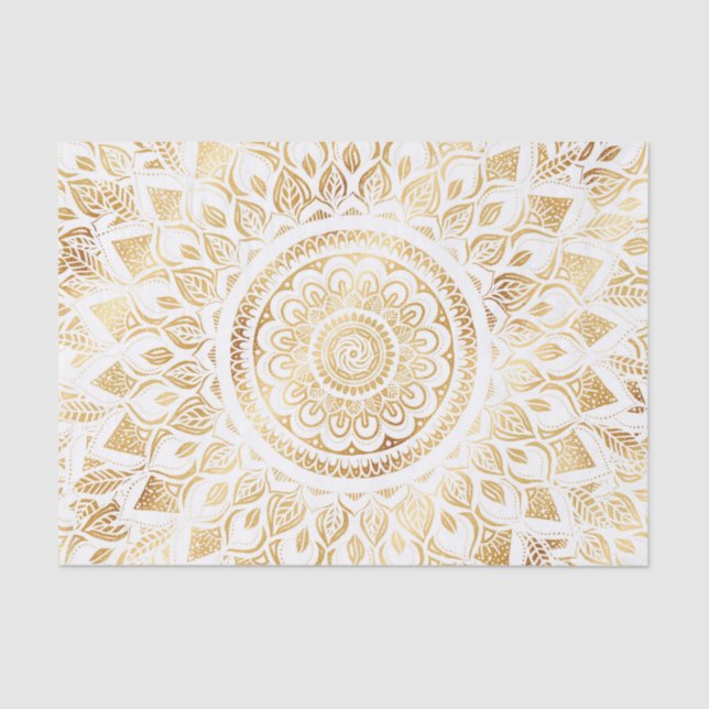 Girly White Gold Mandala Floral Tissue Paper (Front)