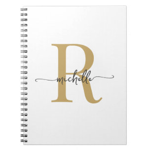Girly White Gold Modern Script Monogram Name Notebook