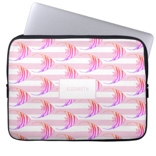 Girly White & Pink Striped Angel Fish Personalized Laptop Sleeve