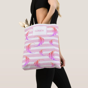 Girly White Pink Striped Angel Fish Personalized  Tote Bag