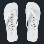 Girly White Script Name Flip Flops<br><div class="desc">Stylish modern white flip flops with custom script. You can personalize it with your name. Great for a vacation,  honeymoon,  birthday,  bridal shower.</div>